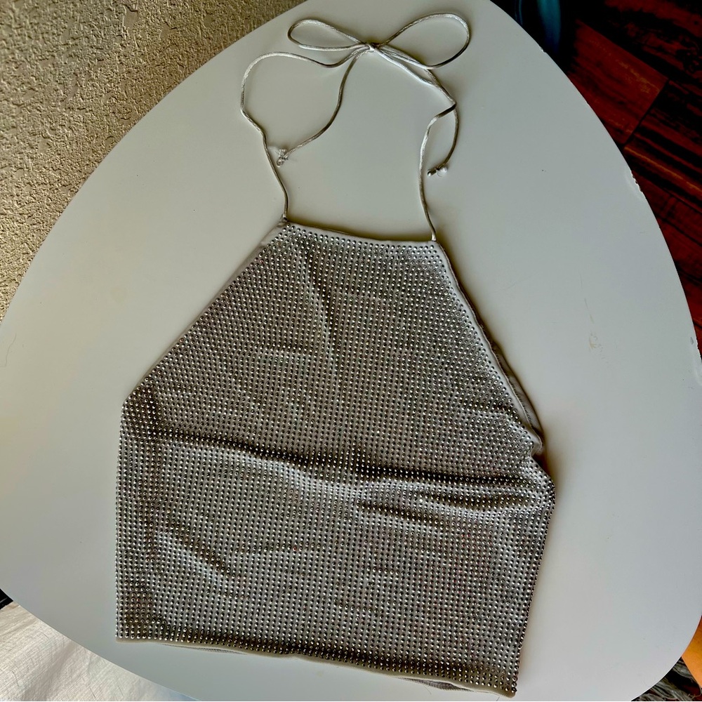 Tulle rhinestone halterneck top